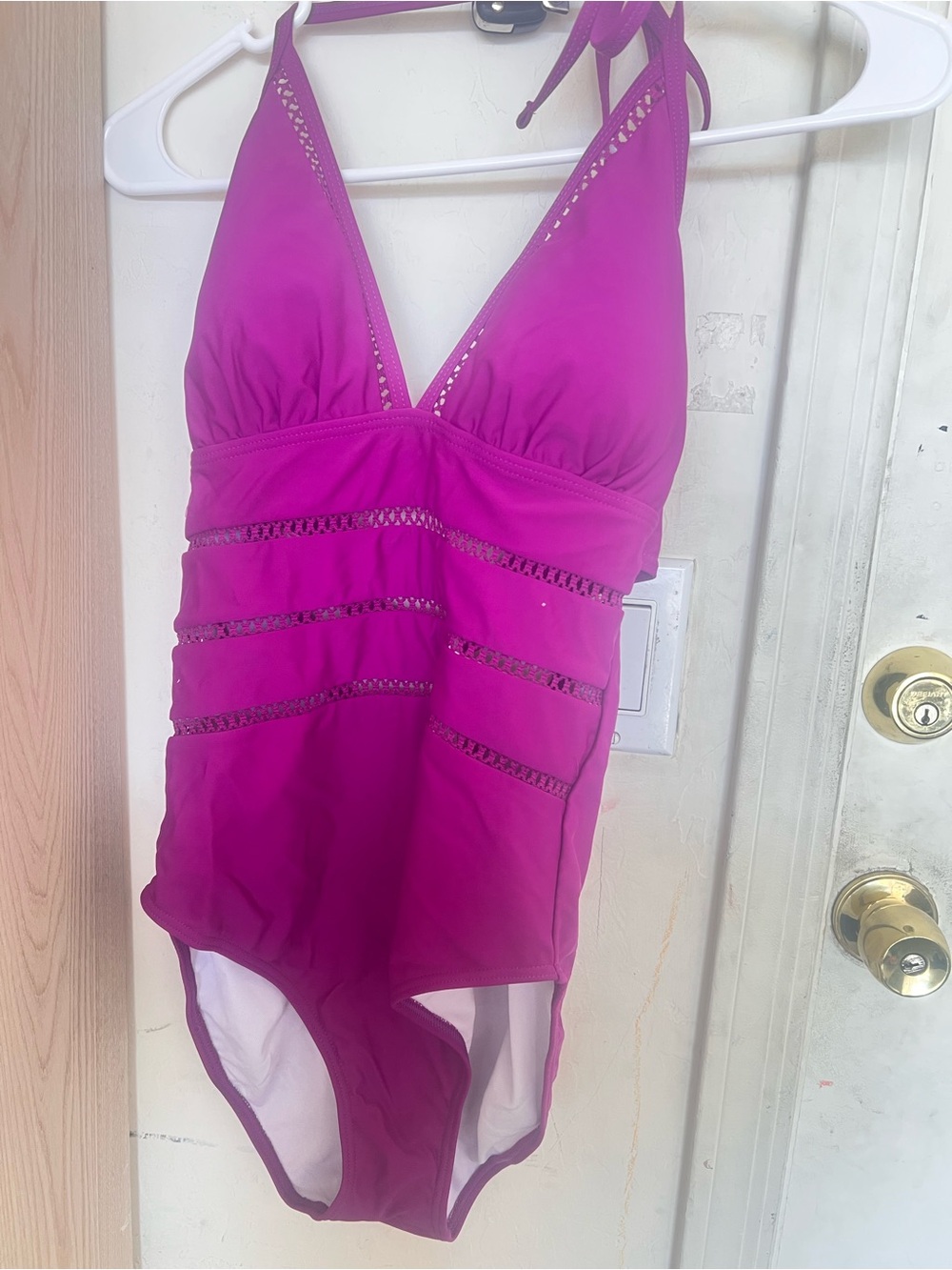 Magenta V-Neck One-Piece Swimsuit